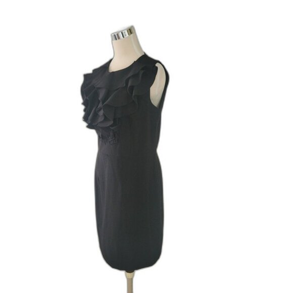 Emma & Michele Ruffle Front Sheath Black Dress Size 8 - Picture 7 of 11